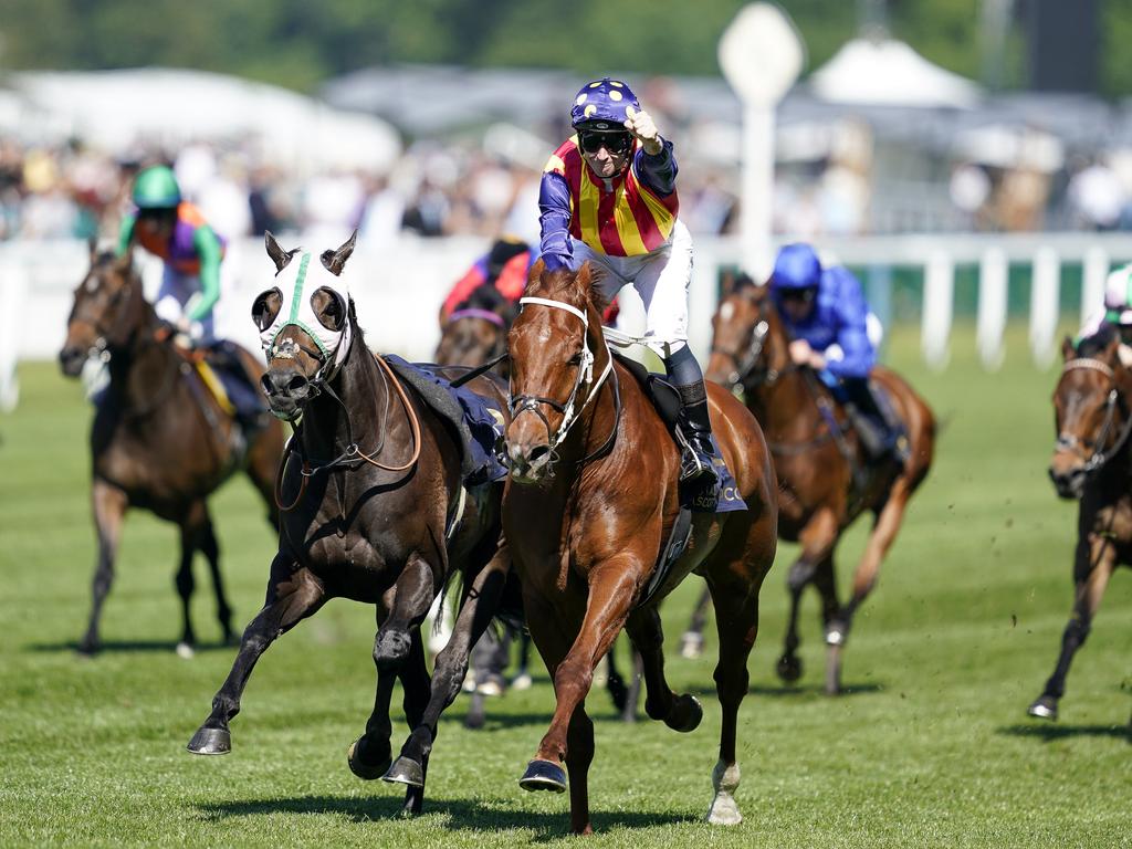 James McDonald salutes as Nature Strip win The King's Stand Stakes. Picture: Alan Crowhurst/Getty Images