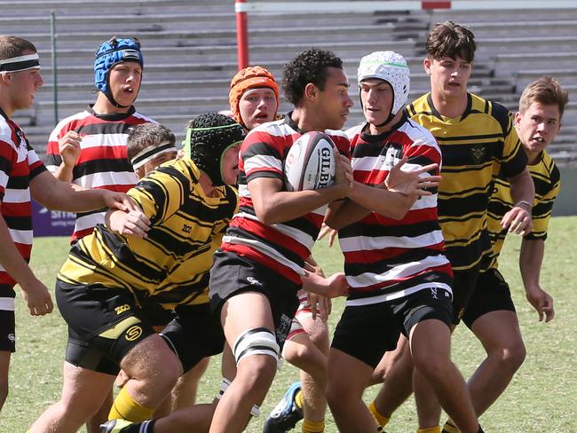 Iona College taking on St Laurence’s College at Ballymore in April 2019. Picture: AAP Image/Richard Waugh