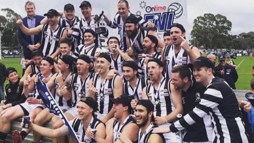 Wallan’s reserves celebrate their premiership in 2019.