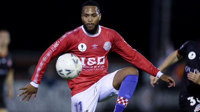 MELBOURNE, AUSTRALIA - SEPTEMBER 24: Gevaro Giomar Magno Nepomuceno of the Knights in action during the Australia Cup 2023 Semi Final match between Melbourne Knights and Brisbane Roar at Knights Stadium, on September 24, 2023 in Melbourne, Australia. (Photo by Jonathan DiMaggio/Getty Images)