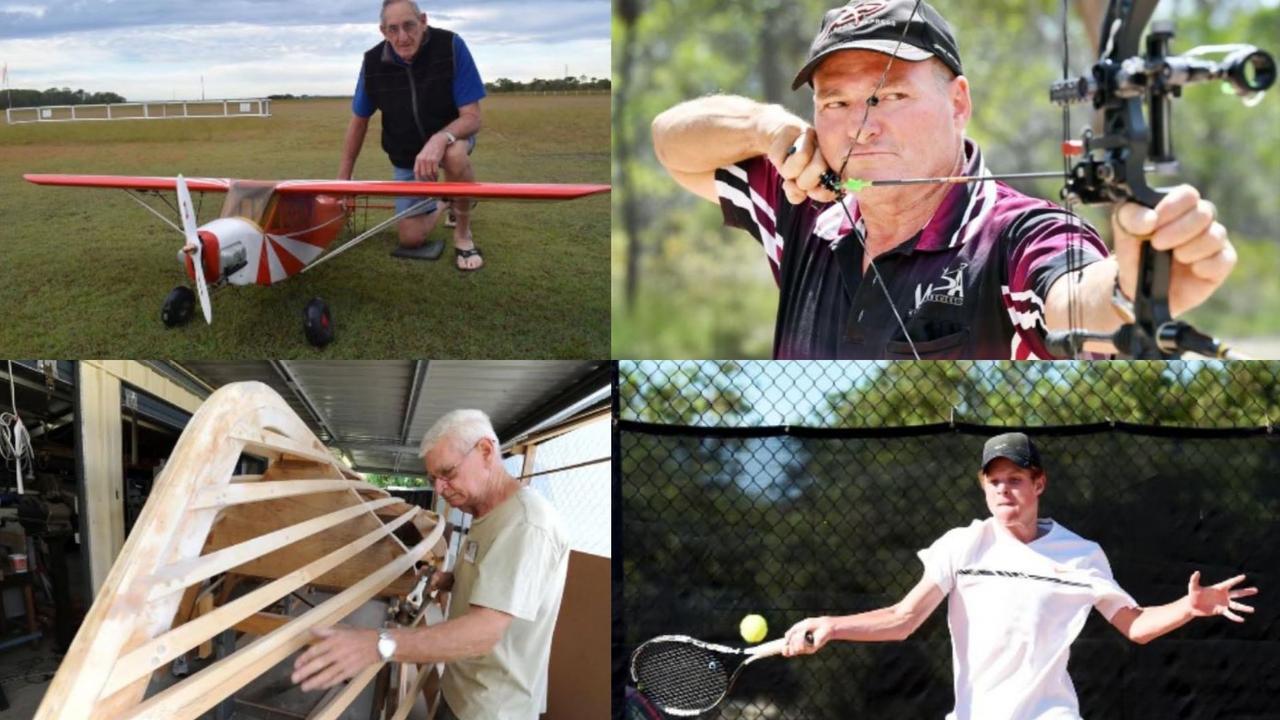 Clubs people can join on the Fraser Coast include (top left) the Maryborough Model Aero Club, (top right) Wide Bay Archers, (bottom left) Hervey Bay Men's Shed, (bottom right) Hervey Bay and District Tennis Association.