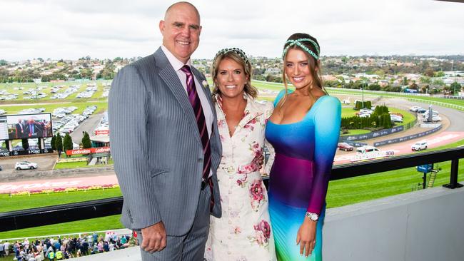 Matthew and Kellie Hayden at the races with their daughter Grace Hayden for the 2022 Cox Plate. Picture: Supplied