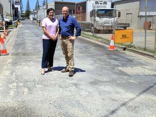 Jodi McKay and Craig Elliot were in Tweed Heads on Tuesday pledging money to fix roads. Picture: Scott Powick