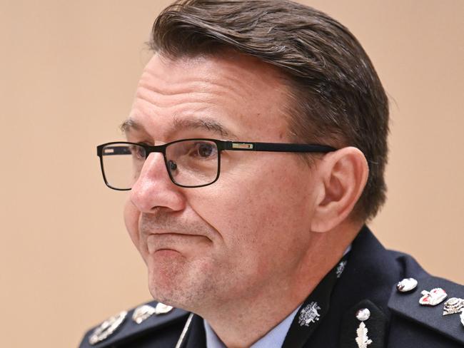 CANBERRA, AUSTRALIA  - NewsWire Photos - February 6, 2025: Australian Federal Police Commissioner, Reece Kershaw appears before a parliamentary joint committee on law enforcement hearing into the AFP's annual report at Parliament House in Canberra NewsWire / Martin Ollman