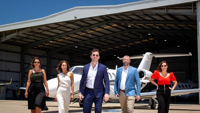 Rafe Berding (centre) will join fellow high-flyers (from left) Caralee Fontenele, Marguerite O‘Sullivan, Andrew Reid, and Francesca Webster in the Dancing CEOs competition to raise money for domestic violence victims.