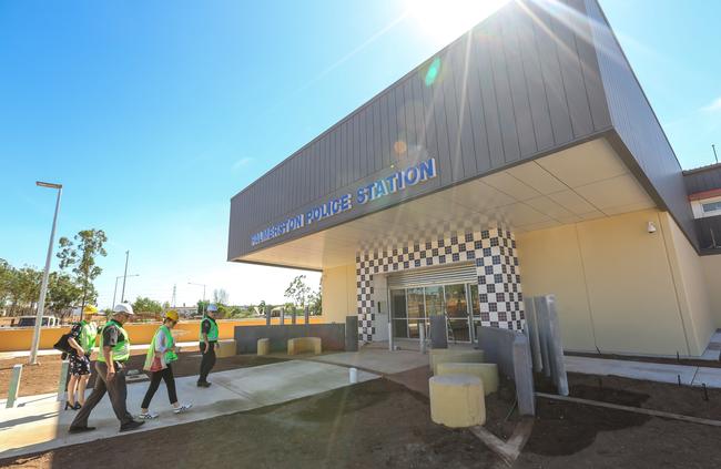 NT Police Minister Nicole Manison, with Palmerston Labor MLAs Tony Sievers and Eva Lawler at the new Palmerston Police Station. Picture Glenn Campbell