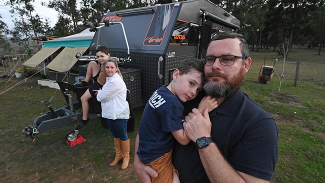 Gold Coast builder Corey Hobbins has set up a temporary HQ in Murwillumbah, NSW, to supervise projects outside the border bubble. Picture: Lyndon Mechielsen