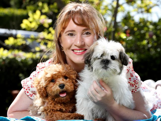 Embargoed for The Telegraph for Monday 31/8/20Kate Donnelly with her dog Leia (left) a Cavoodle and her cousin Louie a Shih Tzu at home in Strathfield for a story about getting pups vaccinated to keep them safe from diseases. Picture: Jonathan Ng