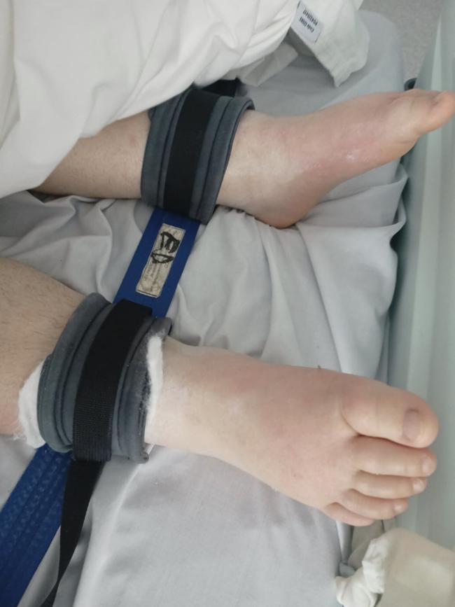 The 16-year-old was put in leg and arm restraints for 12 days in a Victorian public hospital. Picture: Supplied