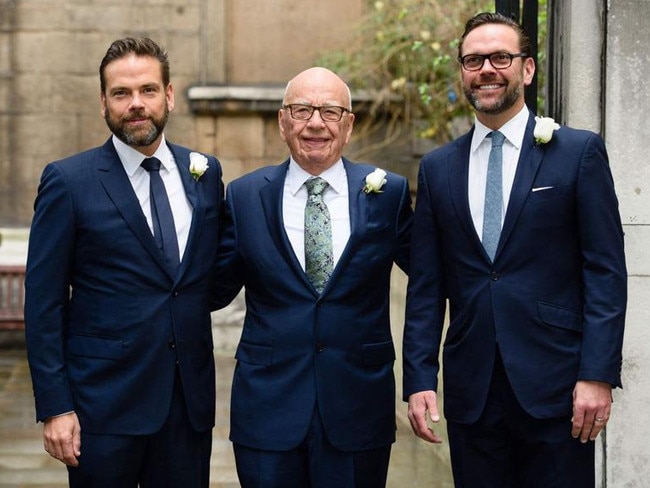 James Murdoch (right) is getting hero headlines for abusing his father and brother and whingeing how he’s been hard done by.