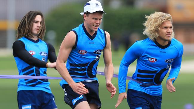 Brownless (centre) trains with the Cats. Picture: Peter Ristevski