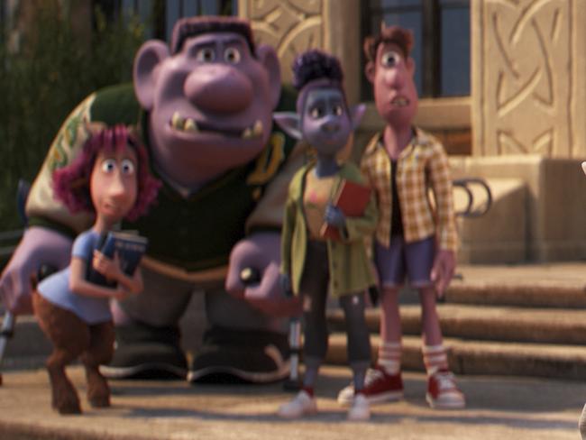 In this image released by Disney/Pixar, Ian Lightfoot, voiced by Tom Holland, foreground, appears in a scene from "Onward." (Disney/Pixar via AP)