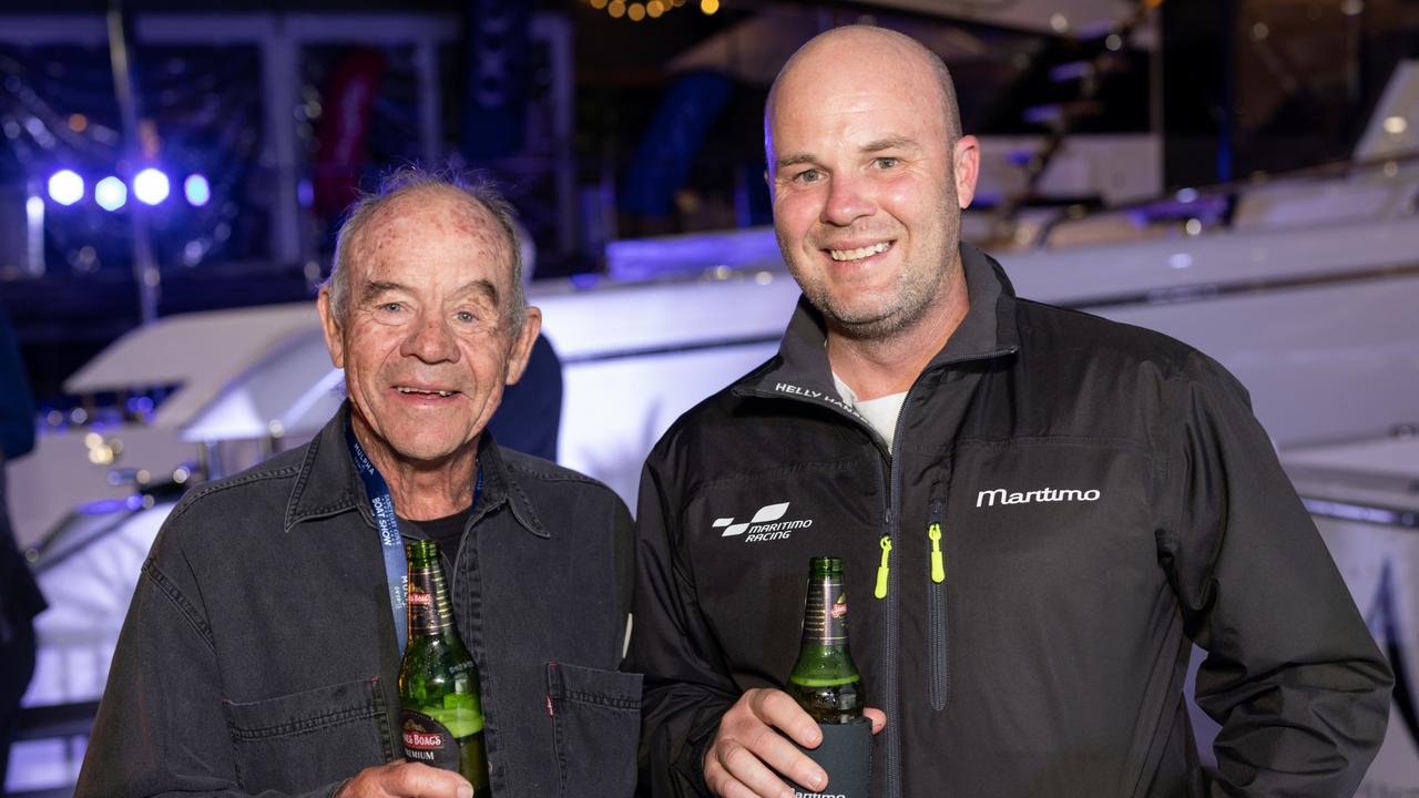 Roy Fennell and Paul Savage for The Pulse at Maritimo Luxury Yachts global launch of the S75 and M75 at the Sanctuary Cove International Boat Show 2023. Picture: Celeste Humphrey