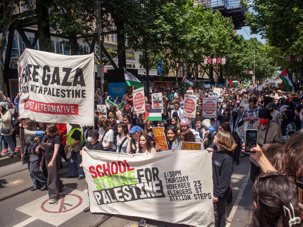 The rally started on the steps of Flinders Street Station and made its way through the Melbourne CBD.