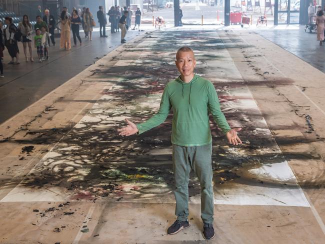 Chinese contemporary artist Cai Guo-Qiang used gunpowder to create Transience II (Peony) for the NGV’s winter exhibition. Picture: Jason Edwards