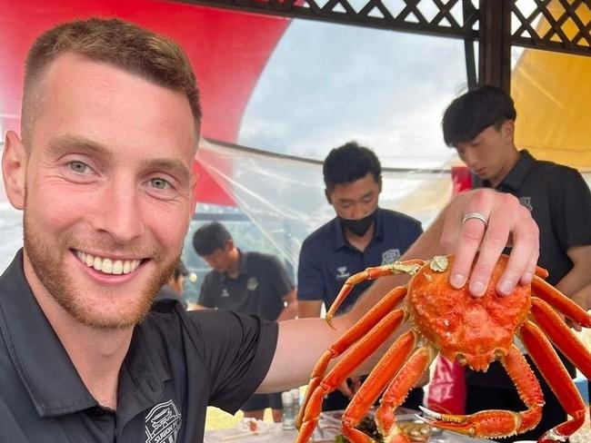 Lachlan Jackson fully embraced the culture during his four season playing in South Korea - including trying all the food. Photo: supplied