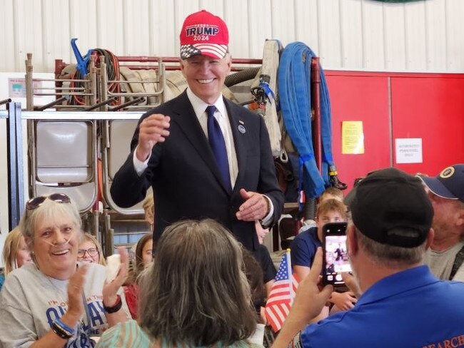 The White House said Mr Biden was asked to wear the cap by a Trump supporter. Picture: X