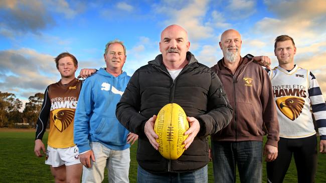 Arthur Hodgson, centre, was coach of the last premiership won by Inverleigh in 1992 when it was known as Leigh District Picture: Glenn Ferguson