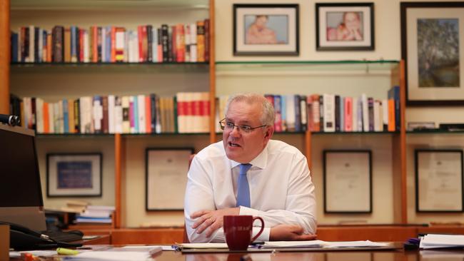 Scott Morrison talks to US President Elect Joe Biden. Picture: Adam Taylor/PMO