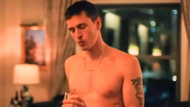 A shirtless Harris Dickinson gets groovy to Father Figure in Babygirl. Picture: Supplied.