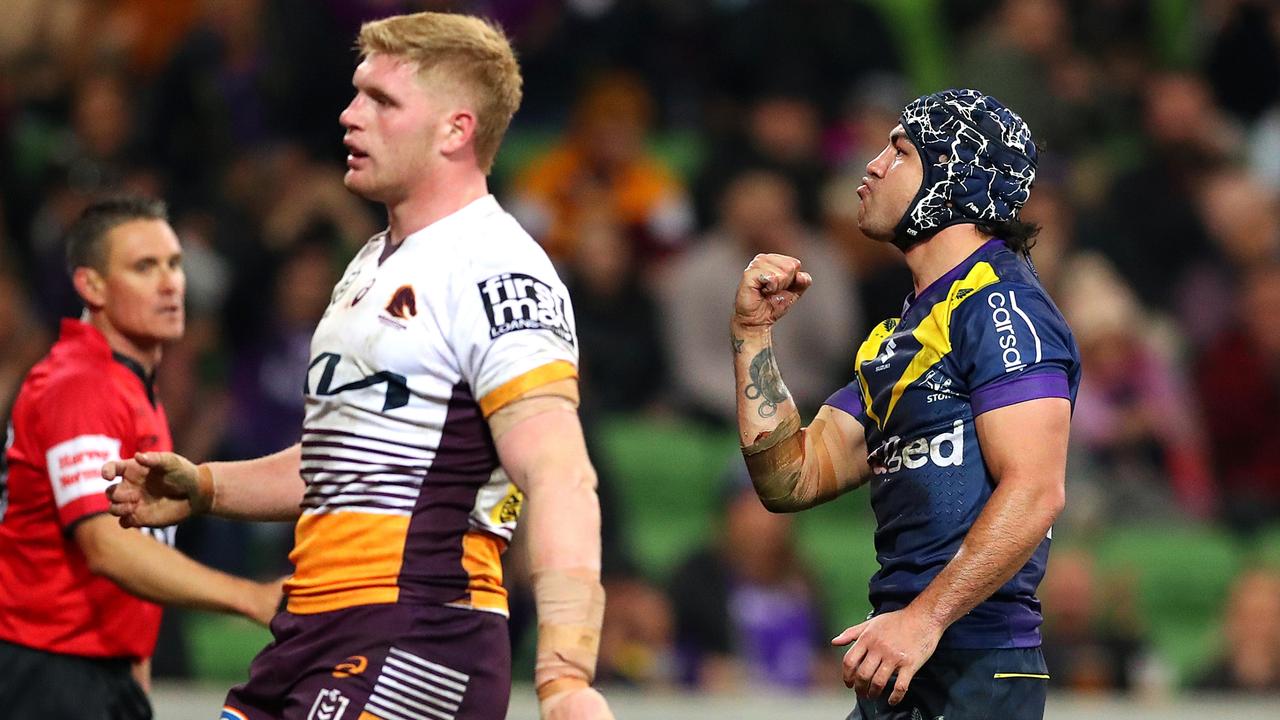 Storm halfback Jahrome Hughes sealed the win for Melbourne with his second try of the match. Picture: Kelly Defina/Getty Images