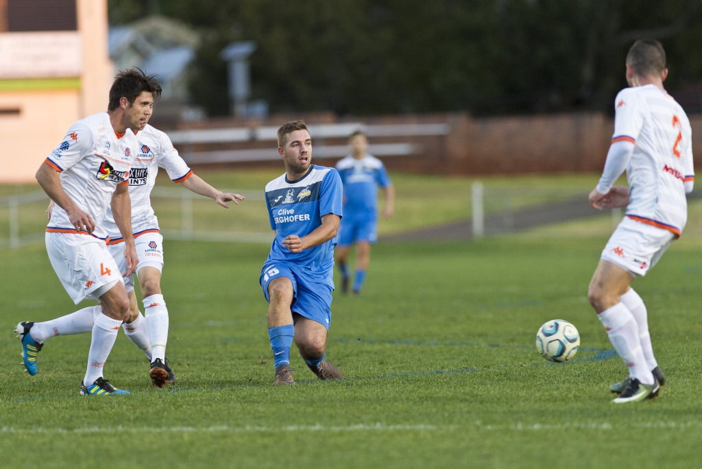 Anthony Grant for South West Queensland Thunder against Lions FC in NPL Queensland men round 22 football at Clive Berghofer Stadium, Saturday, July 28, 2018. Picture: Kevin Farmer