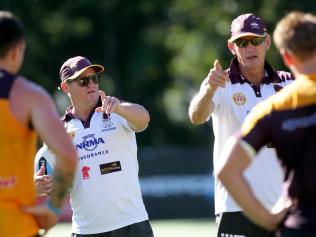 Kevin Walters and Coach Wayne Bennett at Brisbane Broncos training. Pic Darren England.