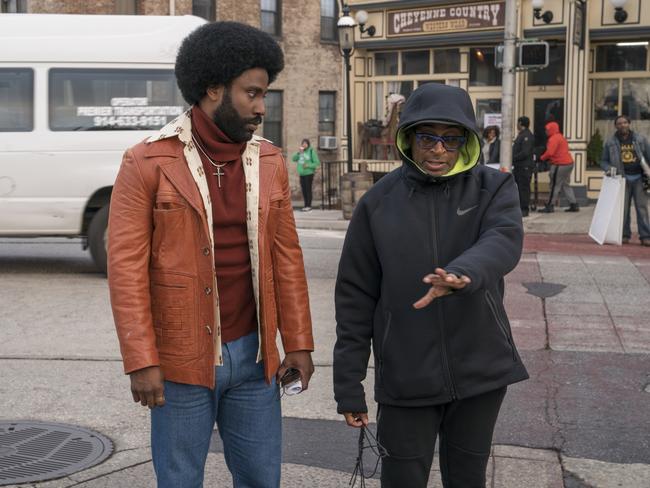 Washington and Lee collaborating on the BlacKkKlansman set. Picture: Universal Pictures