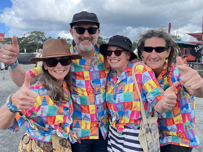 Kirsten Shenton-Smith, Frank Martinovich, Danielle Martinovich and Kieron Hayter at Bluesfest Byron Bay 2024. Picture: Sam Stolz