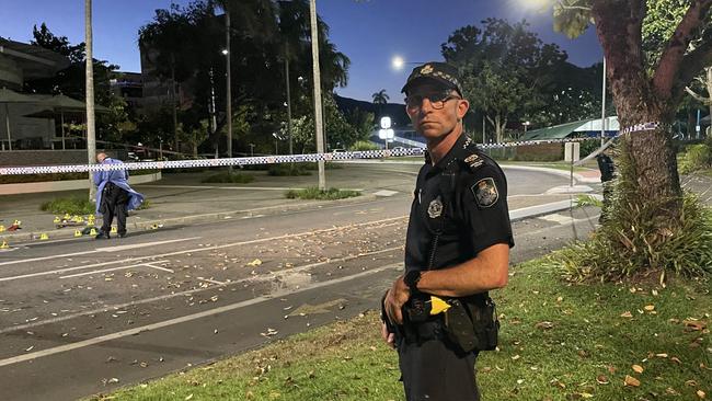 Snr Sergeant Matt Stevens at the crime scene last night. Picture: Andreas Nicola