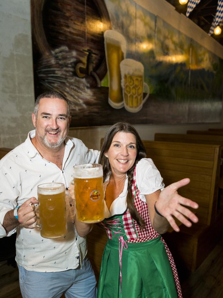 Ian Wickham and Shelly Herbert at The Brewhouse as 4 Brothers Brewing and Konig's Biergarten Toowoomba join forces to celebrate Oktoberfest, Saturday, October 23, 2021. Picture: Kevin Farmer