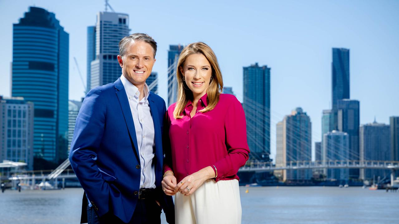 Seven News Brisbane presenters Max Futcher and Sarah Greenhalgh. Picture: Richard Walker