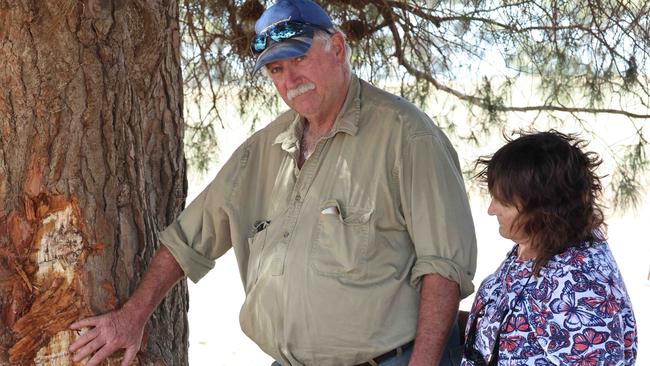 Property owners John and Kathy Scobie, next to the tree where the crash happened. Picture: Russell Millard Photography