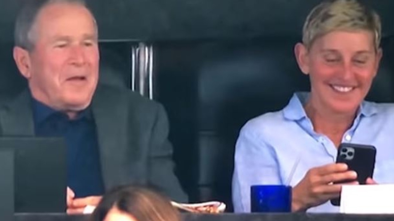 George W. Bush and Ellen DeGeneres at the NFL game together.