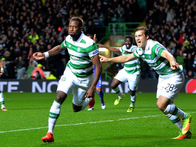 Moussa Dembele celebrates Celtic’s opener.