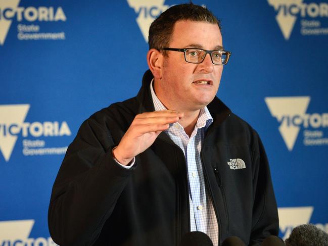 Press conference - Premier Daniel Andrews, the Minister for Health, Jenny Mikakos, and the Chief Health Officer, Brett Sutton at Treasury Building.Picture : Nicki Connolly