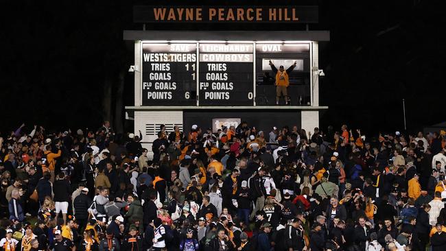 The raucous Wayne Pearce Hill at Leichhardt Oval during Wests’ win over North Queensland. Picture: Matt King/Getty Images