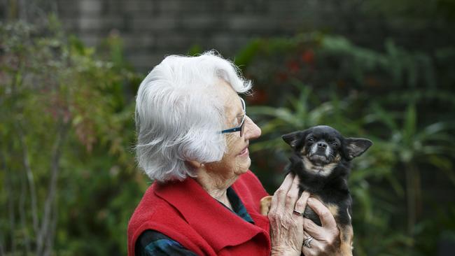 Pam Brown at home with Maisey on Thursday. Picture: AAP IMAGE/ Tim Pascoe