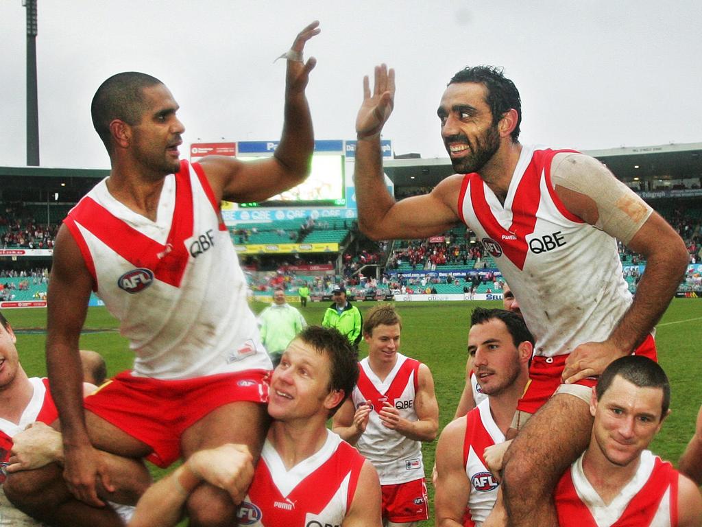 O'Loughlin and Goodes in 2006. Picture: Phil Hillyard