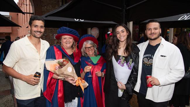 03-10-2023 Deakin University education graduations at the waterfront campus. Ollie maharaj, Claire stonehouse, Debbie Ollis, Sierra maharaj and Kieren maharaj