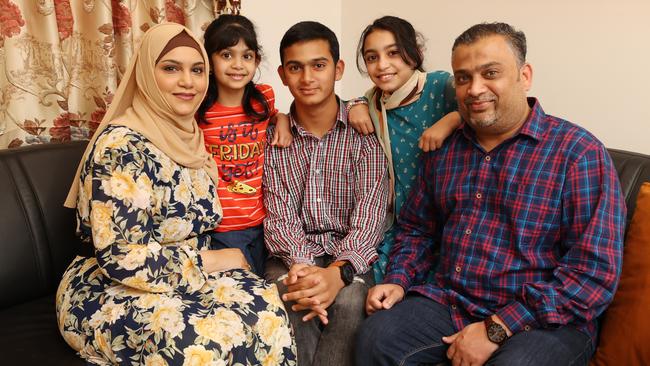 Mohammed with his parents, Ayesha and Saud, and sisters Mirha, 6, and Suha, 10. Picture: David Caird