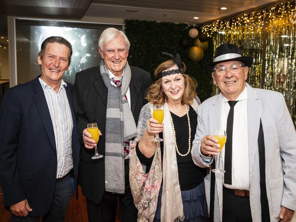 At Centro Italian Ristorante are (from left) Craig Trace, Graeme Kelly, Carita Volz and Allen Volz as the Toowoomba Central Plaza restaurant opens with a Gatsby cocktail party, Friday, May 12, 2023. Picture: Kevin Farmer