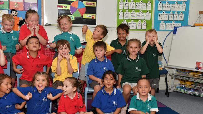 MY FIRST YEAR: Funny faces. Kuluin State School Preps. Picture: Patrick Woods.