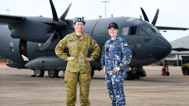 Army Private Chantal Conduit (16 Aviation Brigade) and Air Force Leading Aircraftswoman Bernadette Crompton (27 Squadron). Picture: Shae Beplate