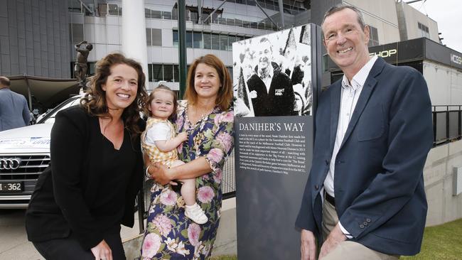 Neale Daniher with wife Jan Daniher, daughter Bec Daniher and grand daughter Rosie. Picture: David Caird