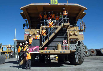 Wowed ... performers join the audeince after the show at Ernest Henry mine. Picture: Ray Strange.