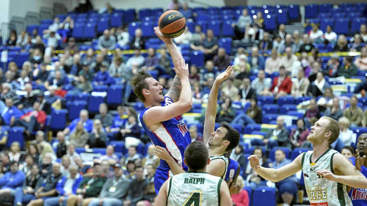 ON TARGET: Toowoomba Mountaineers centre Josh Derksen puts up a shot against Ipswich Force in his 90-88 win at USQ&#39;s Clive Berghofer Recreation Centre on Saturday. Picture: Kevin Farmer