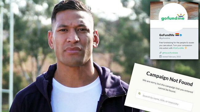 Israel Folau's GoFundMe page has been closed by the fundraising service. Picture: Supplied