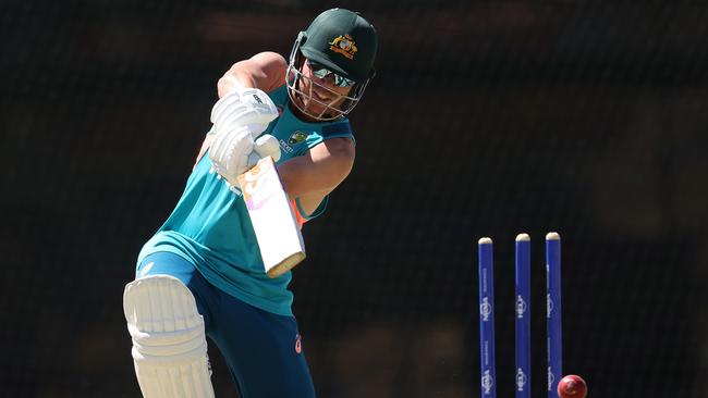 David Warner batting in the nets ahead of Thursday’s Test against Pakistan, which looks likely to be his third last game. Picture: Paul Kane/Getty Images