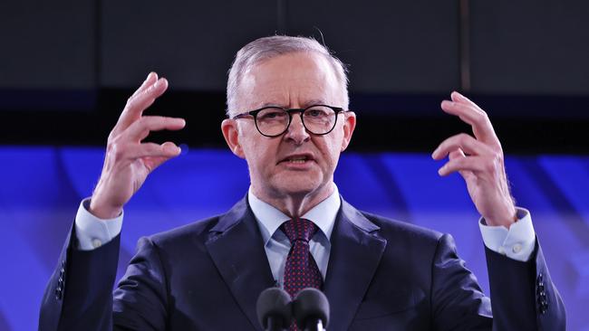 Labor leader Anthony Albanese pictured in Canberra `as he speaks at the National Press Club on Wednesday. Picture: Sam Ruttyn